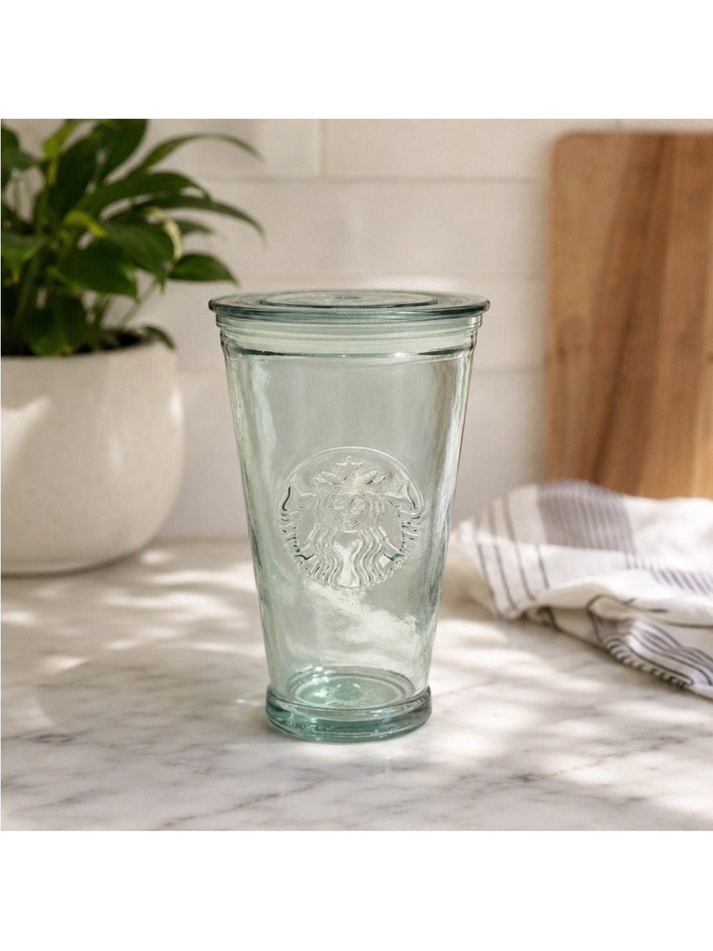 Starbucks Light Seafoam Green Glass Tumbler with Embossed Logo